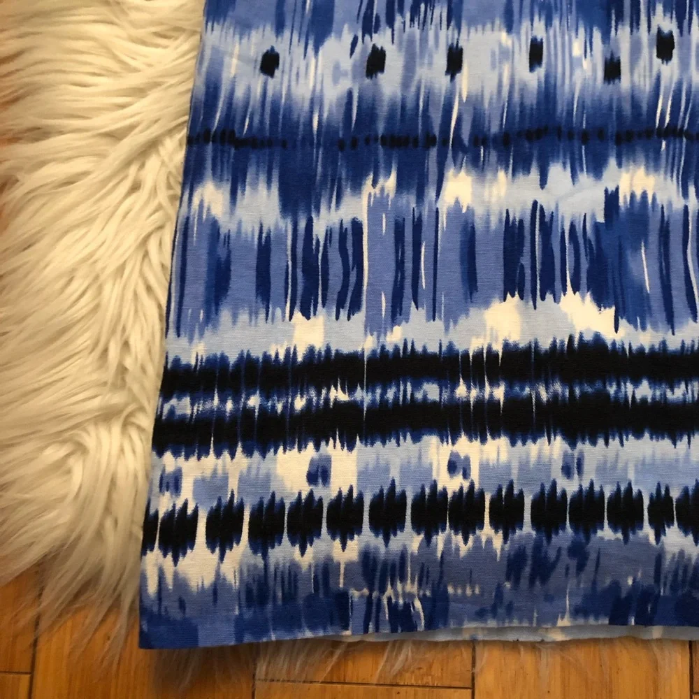 Tahari Linen Blend Tie Dye Ikat Prints Blue White Sleeveless Sheath Dress size 8 - Picture 10 of 16
